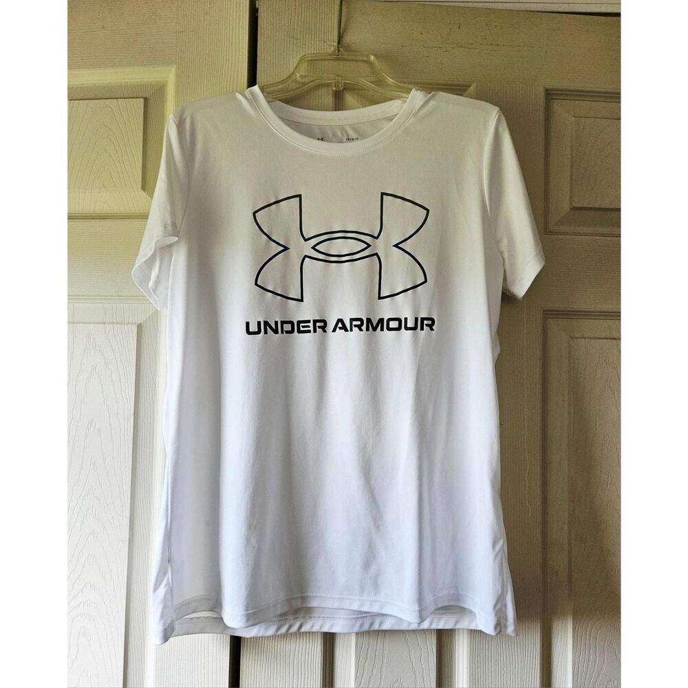 Under Armour HeatGear Loose Fit Large White Graphic Logo T-Shirt